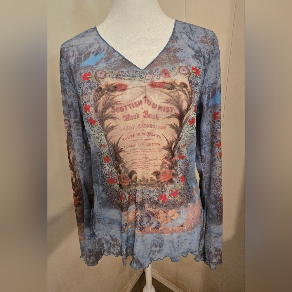 ONE WORLD Multicolor Graphic Long Sleeve Blouse